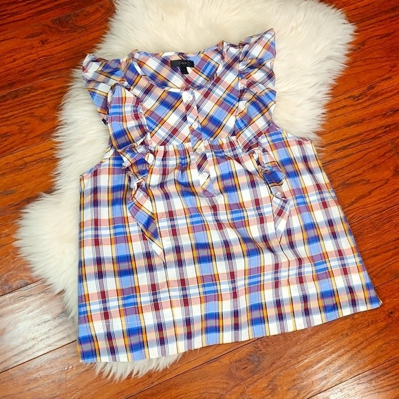 J.Crew Madras Danny Hula Ruffle Plaid Cotton Tank - Picture 2 of 8
